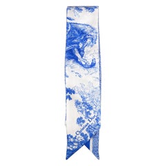 Dior Blue Silk Toile De Jouy Twilly Scarf