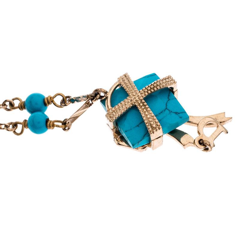 Women's Dior Blue Stone Crystal Antique Gold Tone Bracelet