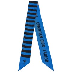 Dior Blue Stripe Print Silk Mitzah Scarf