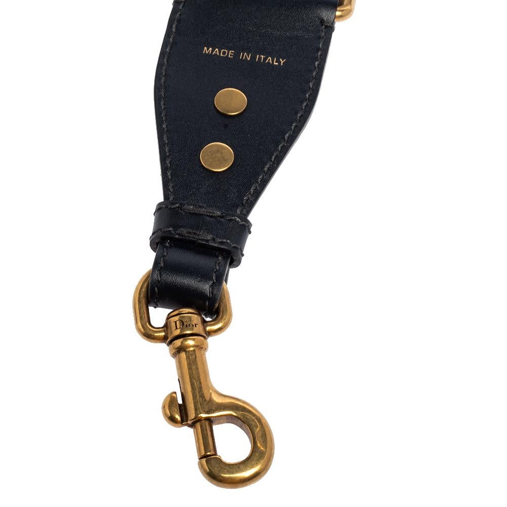 Brown Dior Blue Studded Canvas and Leather Bohemian Inspired Shoulder Strap