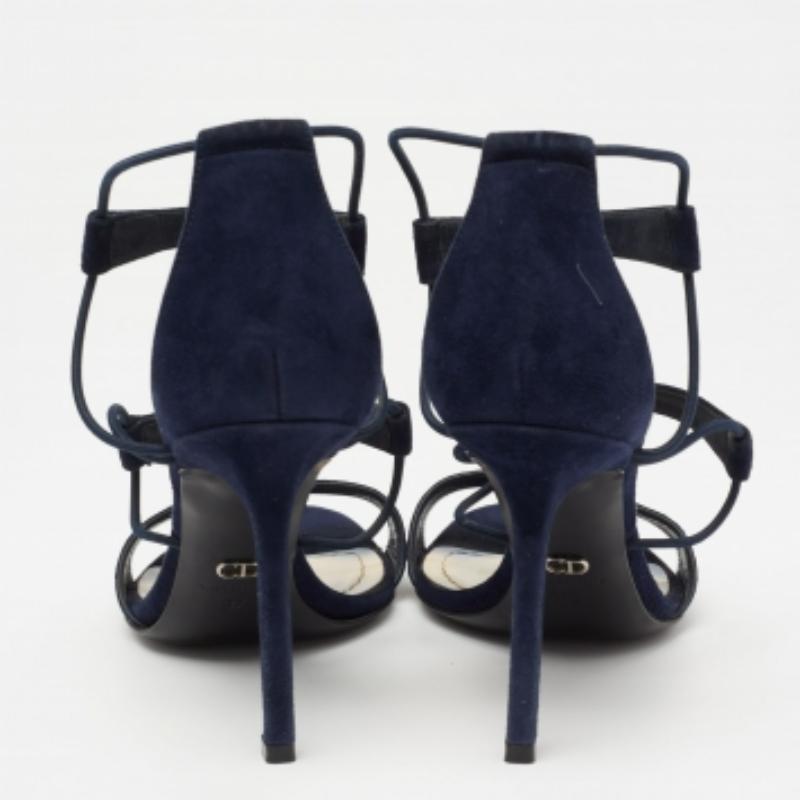 Women's Dior Blue Suede And Python Embossed Leather Open Toe Strap Sandals Size 37 For Sale