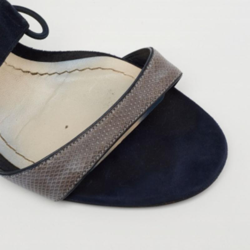 Dior Blue Suede And Python Embossed Leather Open Toe Strap Sandals Size 37 For Sale 2