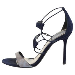 Dior Blue Suede And Python Embossed Leather Open Toe Strap Sandals Size 37