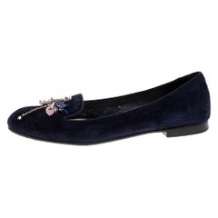 Dior Blue Suede Butterfly Embellished Smoking Slippers Size 38