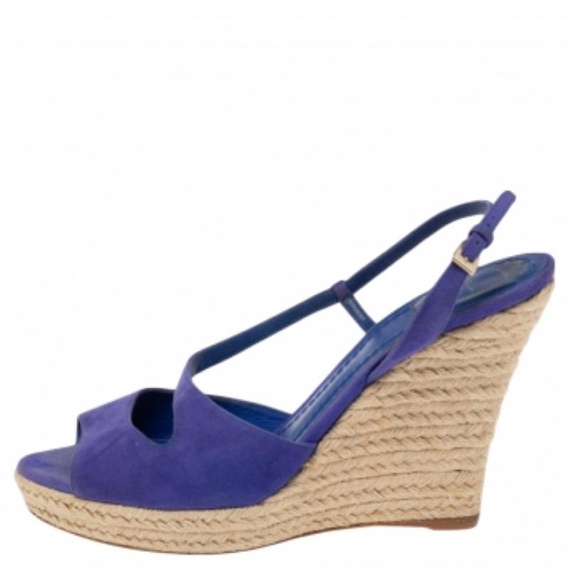 Dior Blue Suede Espadrille Platform Wedge Open Toe Ankle Strap Sandals Size 41 In Good Condition For Sale In Dubai, Al Qouz 2