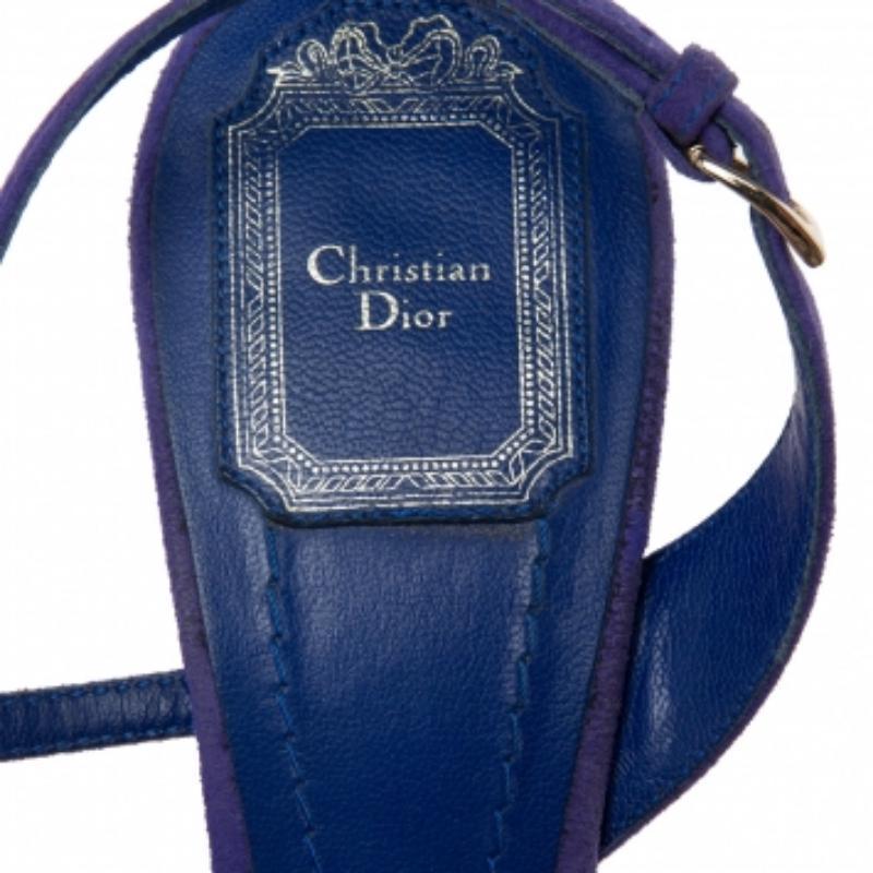 Women's Dior Blue Suede Espadrille Platform Wedge Open Toe Ankle Strap Sandals Size 41 For Sale