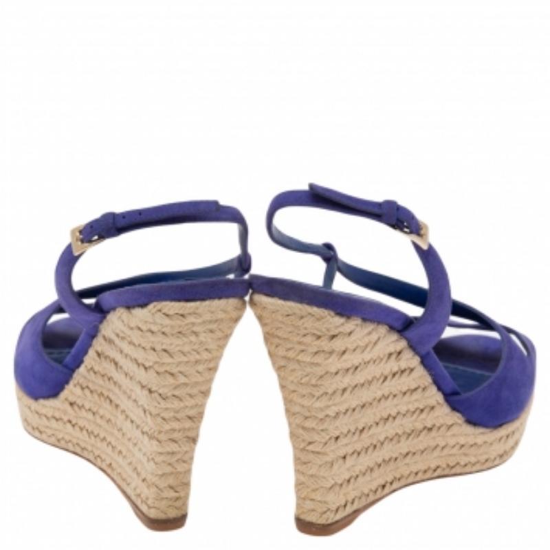 Dior Blue Suede Espadrille Platform Wedge Open Toe Ankle Strap Sandals Size 41 For Sale 2