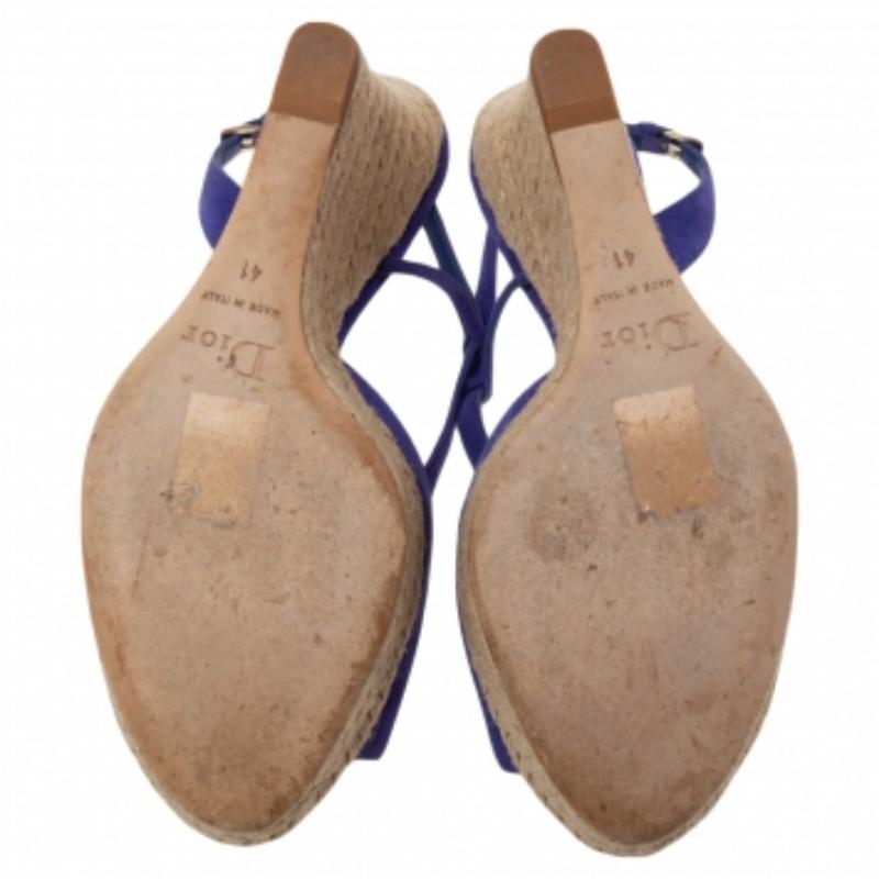 Dior Blue Suede Espadrille Platform Wedge Open Toe Ankle Strap Sandals Size 41 For Sale 3