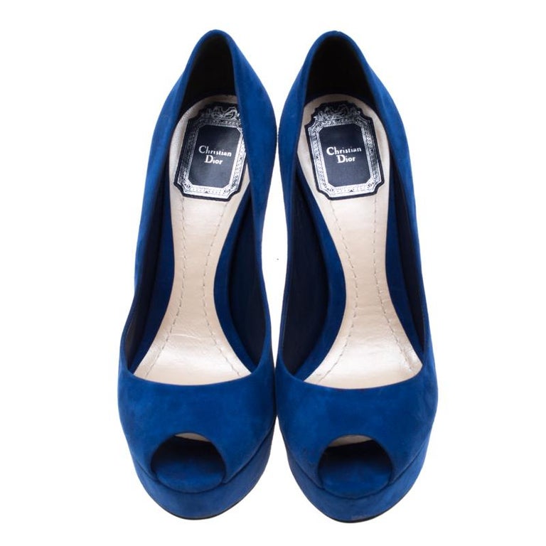 Dior Blue Suede Miss Dior Peep Toe Platform Pumps Size 37 For Sale at ...