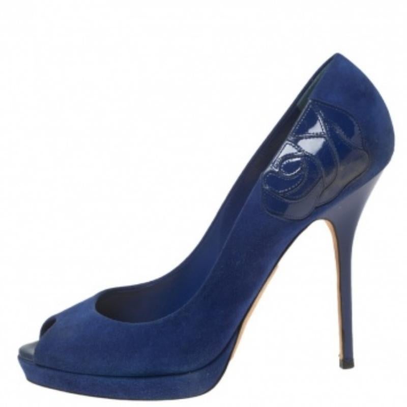 Bleu Dior Blue Suede Peep Toe Platform Pumps Size 40.5 en vente