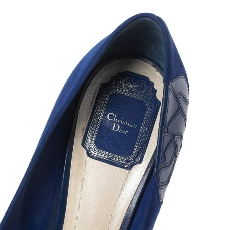 Women's Dior Blue Suede Peep Toe Platform Pumps Size 40.5 For Sale
