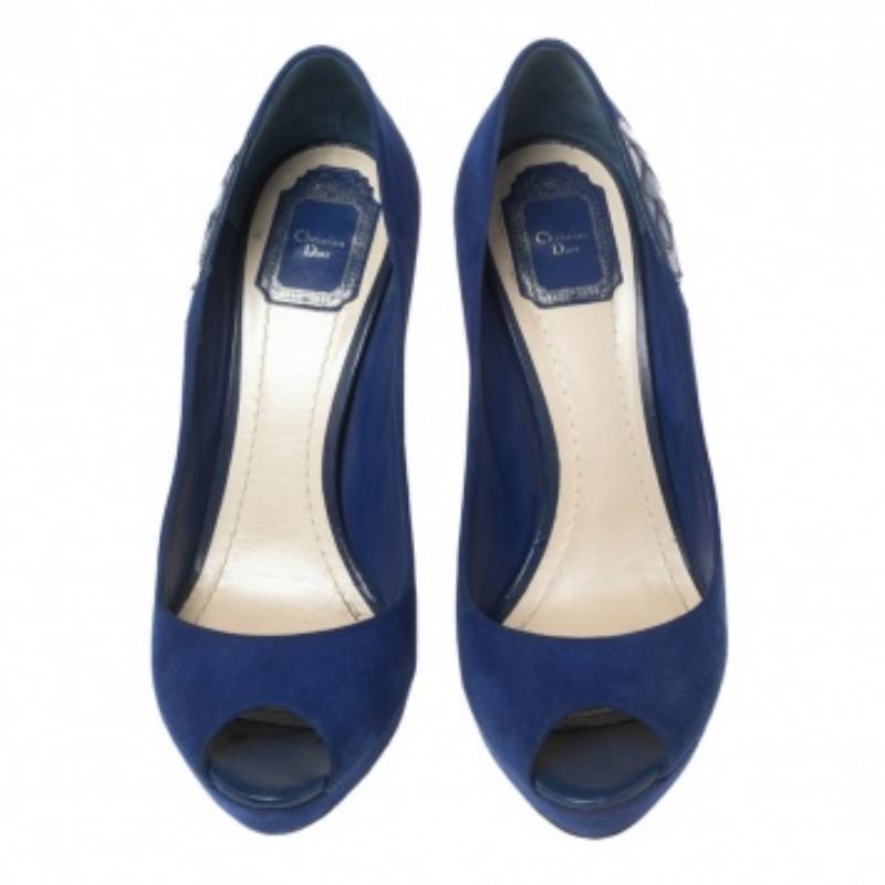 Dior Blue Suede Peep Toe Platform Pumps Size 40.5 Pour femmes en vente