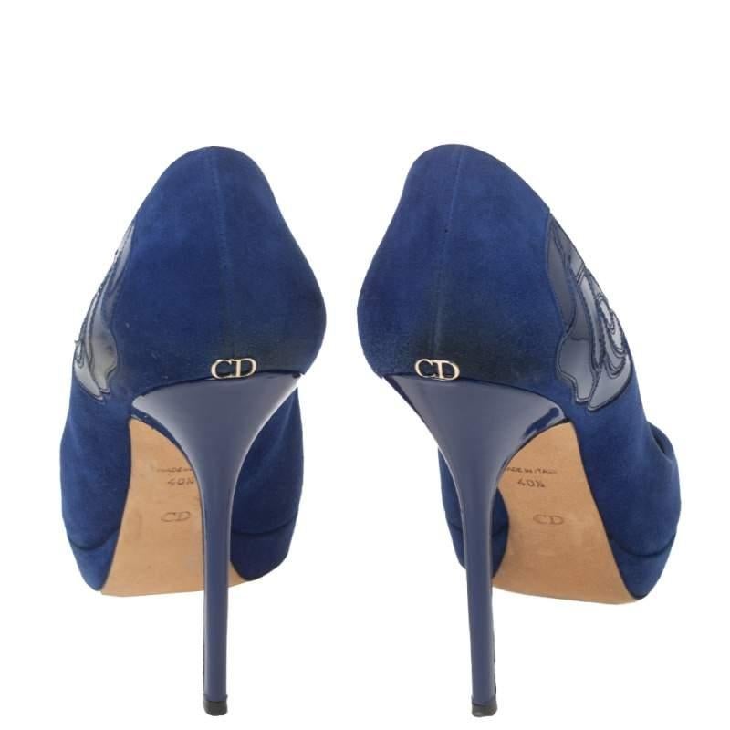 Dior Blue Suede Peep Toe Platform Pumps Size 40.5 For Sale 2