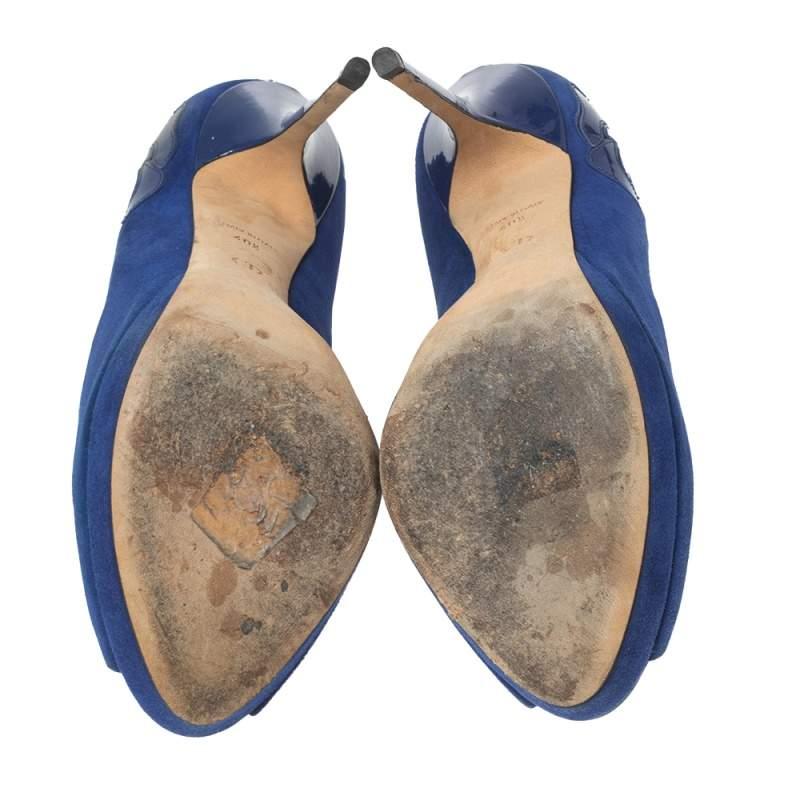 Dior Blue Suede Peep Toe Platform Pumps Size 40.5 For Sale 3