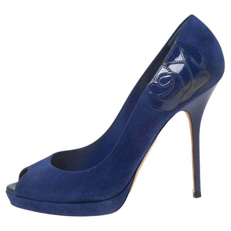 Dior Blue Suede Peep Toe Platform Pumps Size 40.5 For Sale