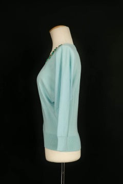 Dior Blue Sweater Embroidered with Rhinestones and Cabochons, 2008