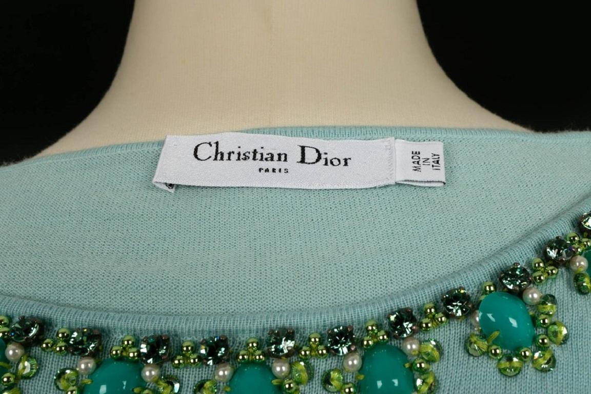 Dior Blue Sweater Embroidered with Rhinestones and Cabochons, 2008 For Sale 3