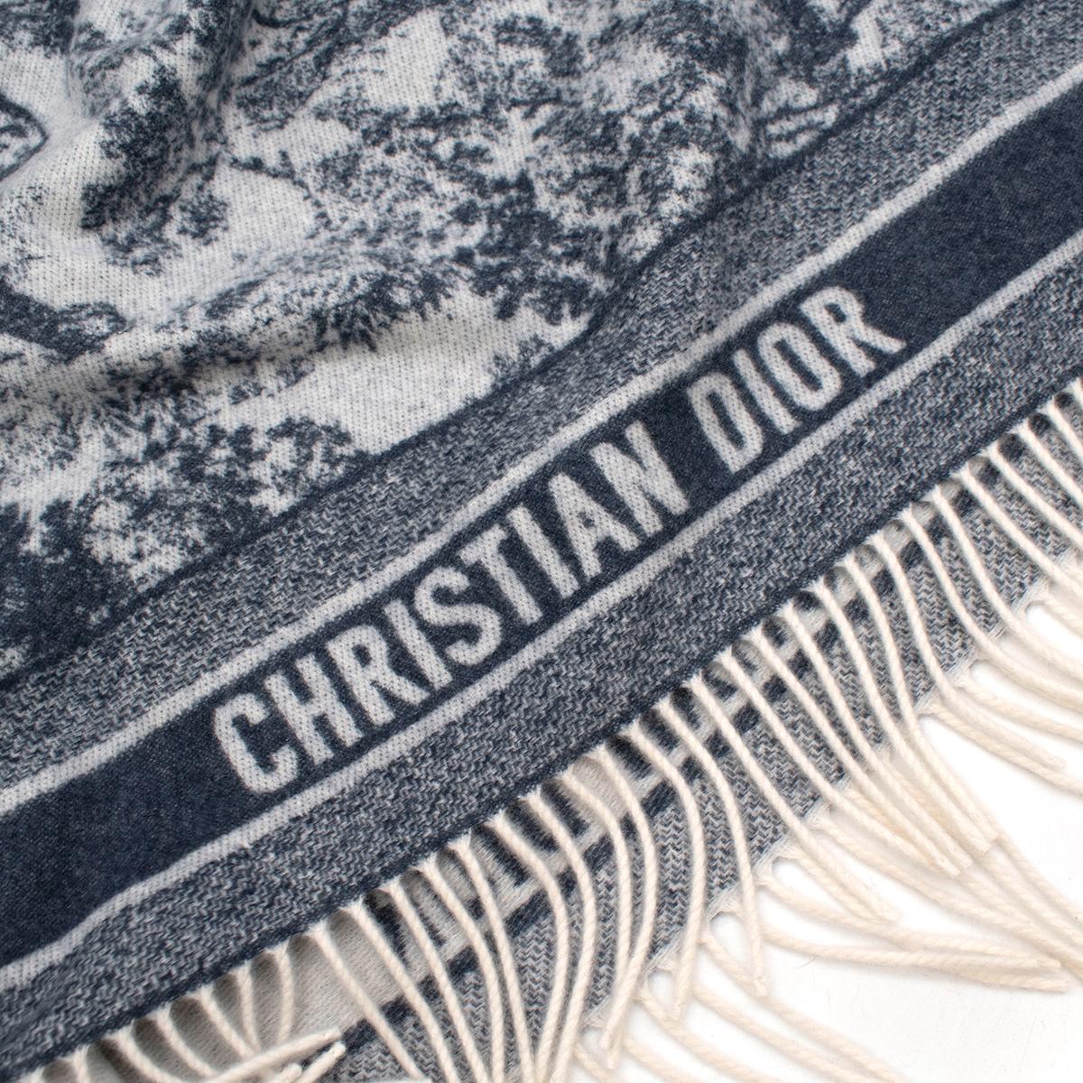 Dior Blauer Toile de Jouy Kaschmir-Poncho 3