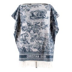 Used Dior Blue Toile de Jouy Cashmere Poncho 