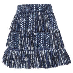 Dior Blue Tweed Fringed Mini Skirt M
