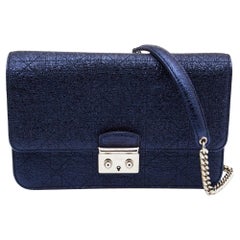 Dior Blue Washed Metallic Leather Miss Dior Promenade Wallet on Chain