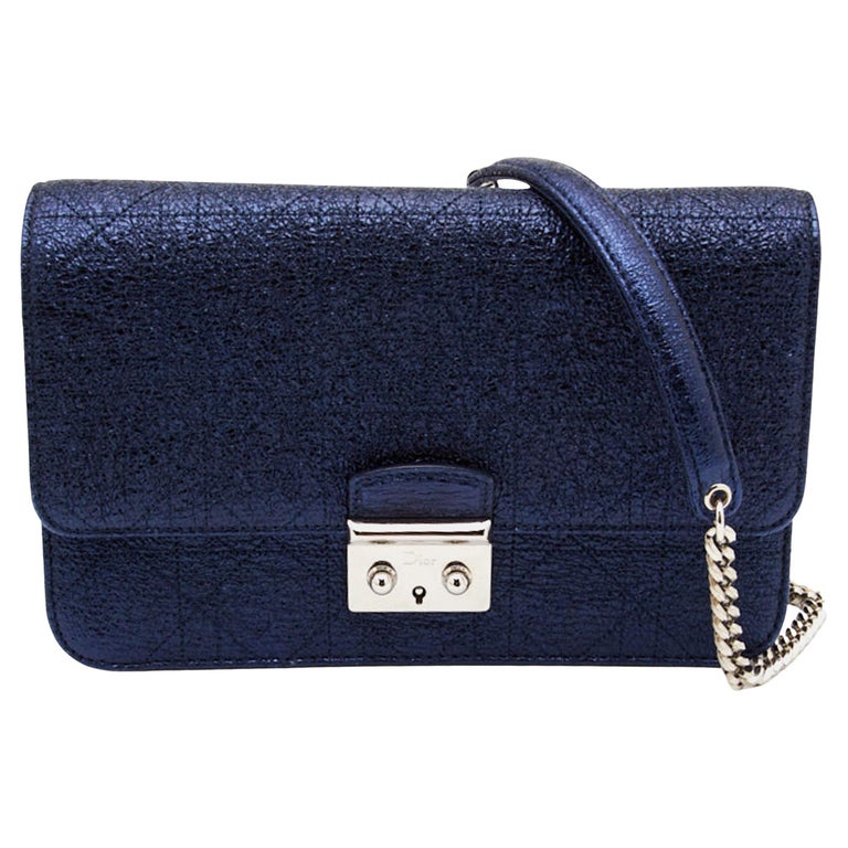 Dior Blue Washed Metallic Leather Miss Dior Promenade Wallet on Chain ...