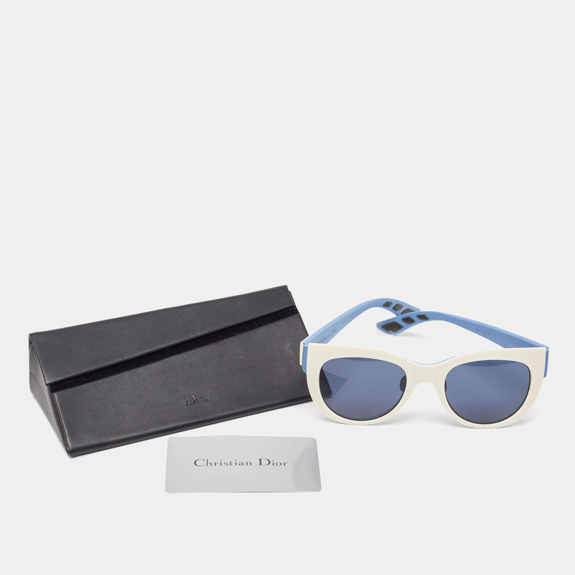 Dior Blue/White BRKKU Decale1 Cat Eye Sunglasses In Excellent Condition For Sale In Dubai, Al Qouz 2