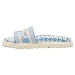 Dior Blue/White Canvas Dway Flat Slides Size 38