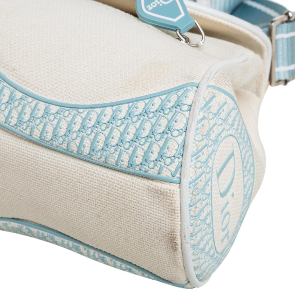 Dior Blau/Weißes Canvas Flap Baguette 5