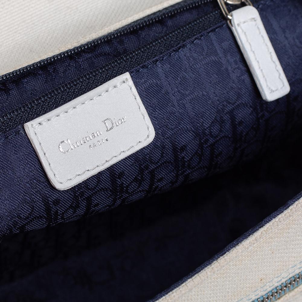 Dior Blau/Weißes Canvas Flap Baguette 8