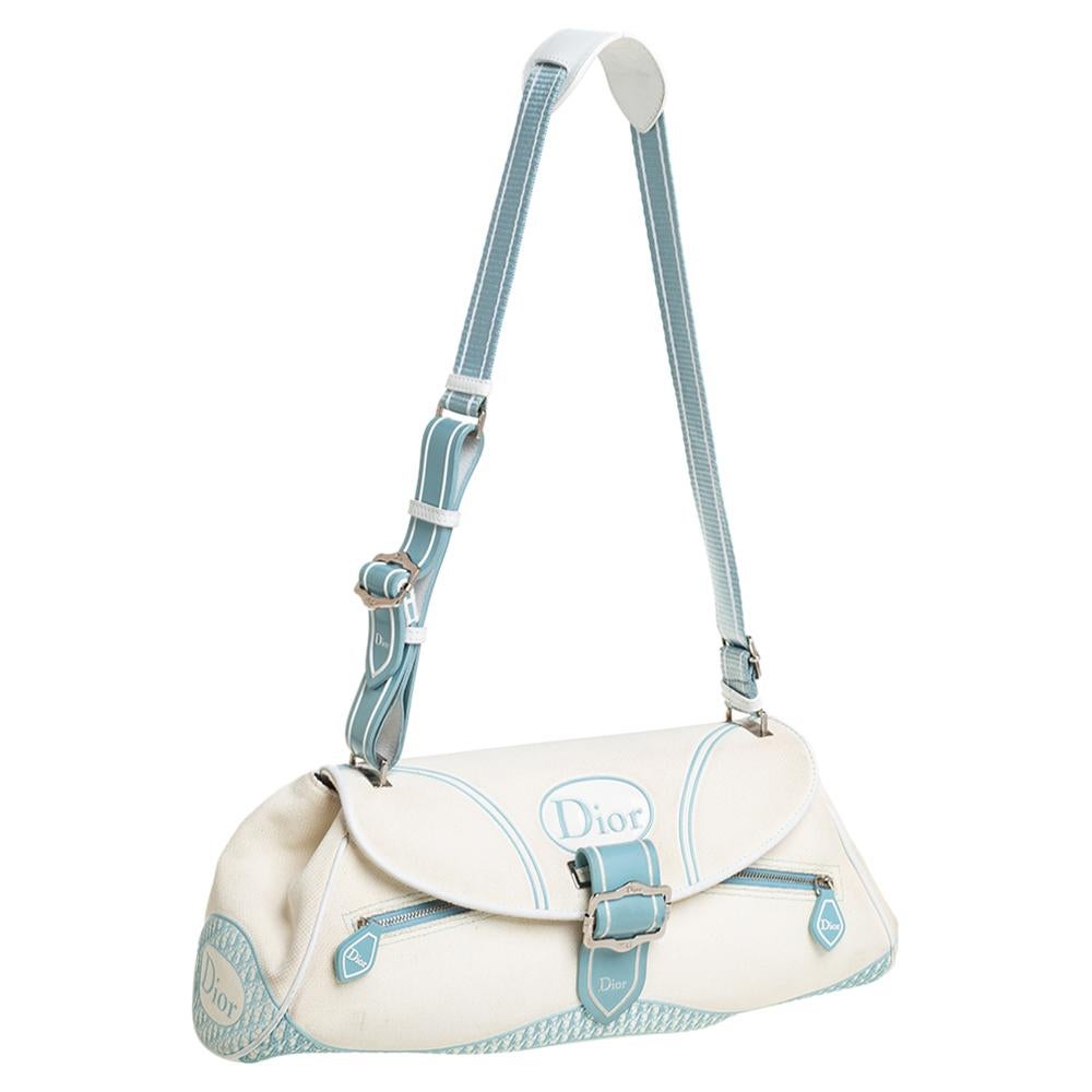Dior Blau/Weißes Canvas Flap Baguette (Grau)