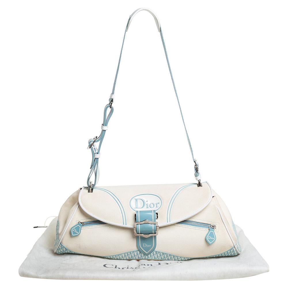 Dior Blau/Weißes Canvas Flap Baguette Damen