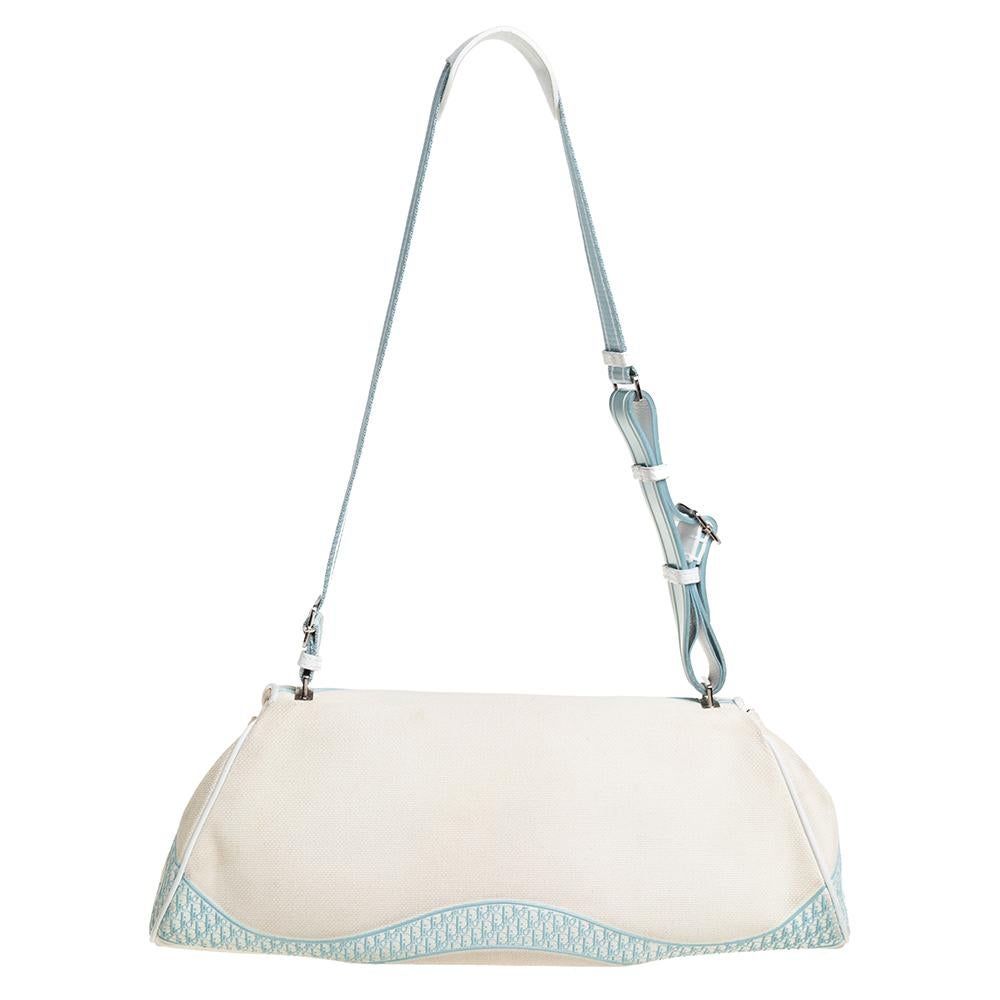 Dior Blau/Weißes Canvas Flap Baguette 2
