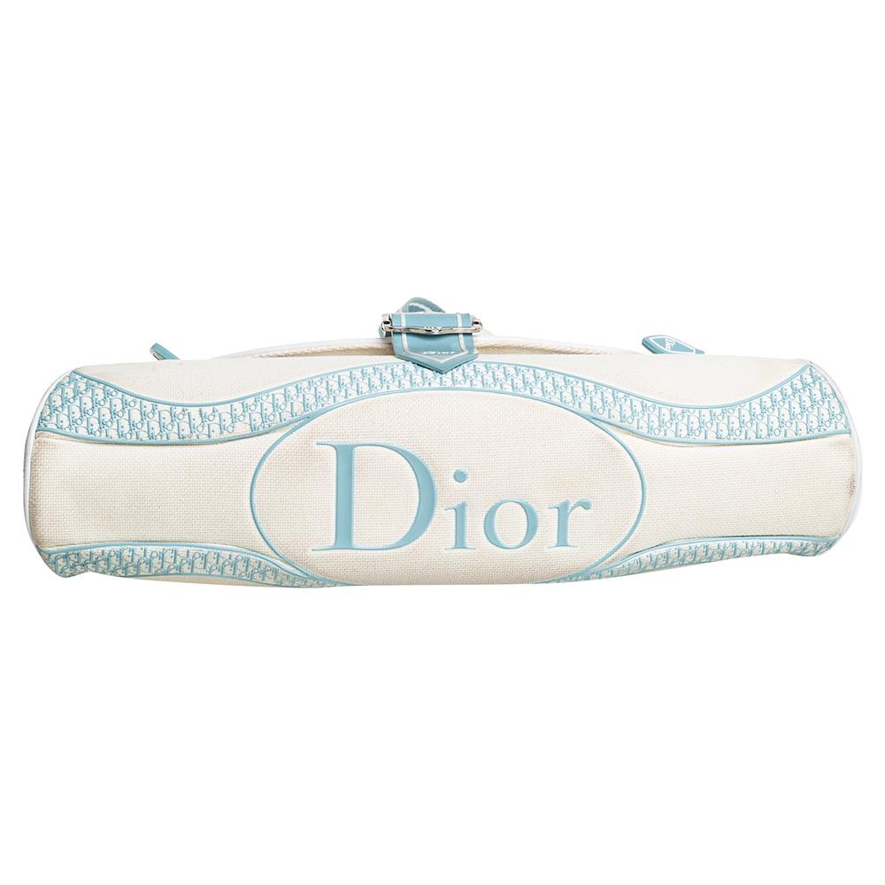 Dior Blau/Weißes Canvas Flap Baguette 3