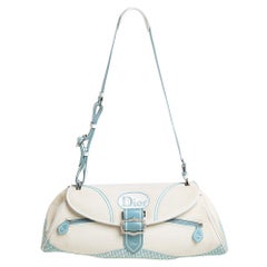 Dior Blau/Weißes Canvas Flap Baguette
