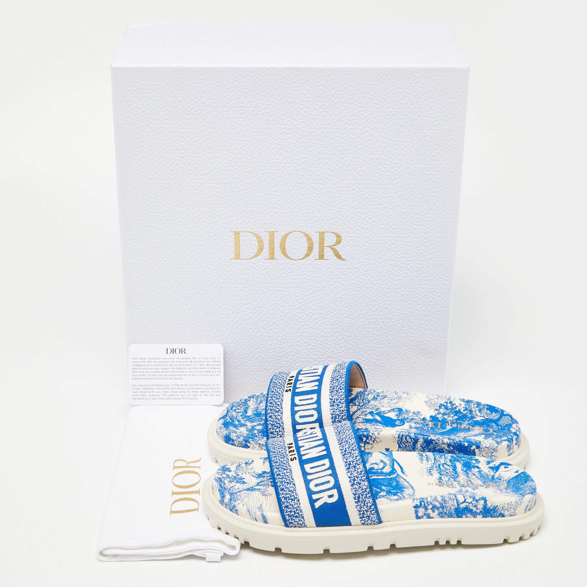 Dior Blue/White Embroidered Canvas Toile De Jouy Dway Size 38 6