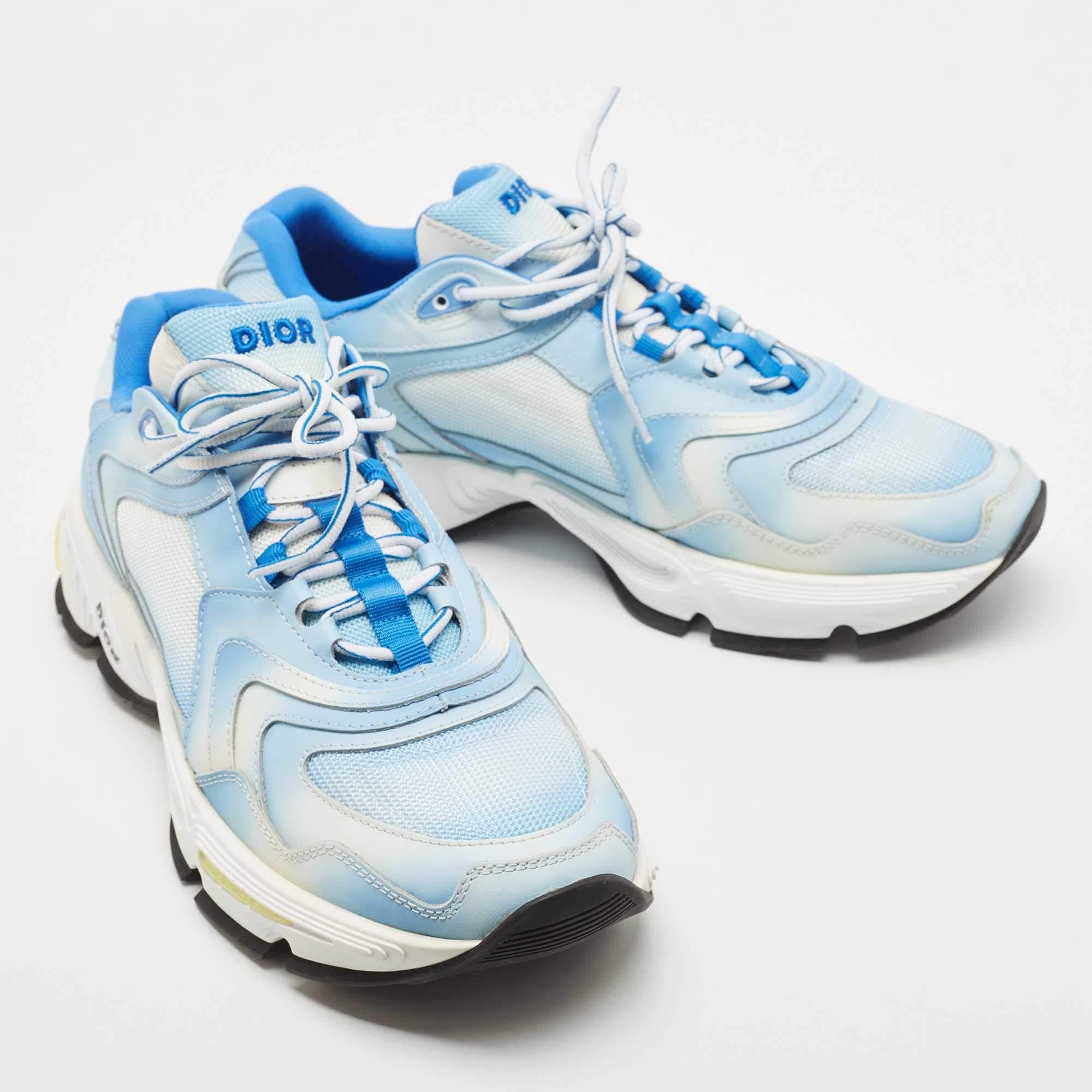 Dior Blue/White Leather and Mesh CD1 Low Sneakers Size 46 In New Condition In Dubai, Al Qouz 2
