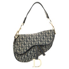 Dior Blue/White Oblique Canvas Saddle Bag