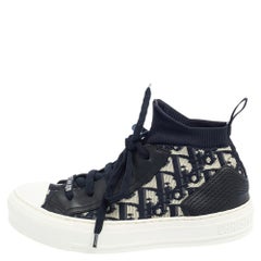 Dior Blue/White Technical Knit and Leather Walk'n'Dior High-Top Sneakers Size 35