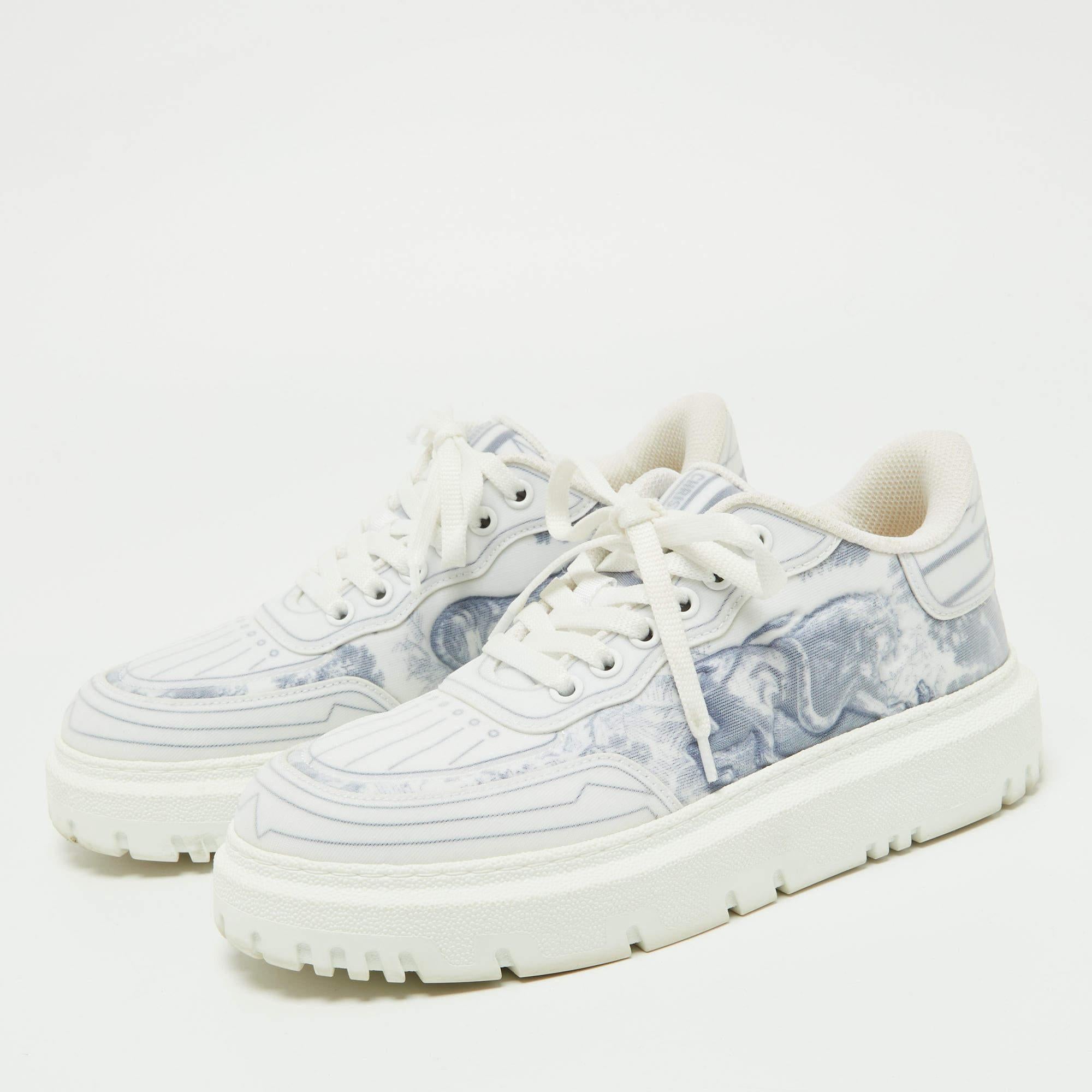 Dior Blue/White Toile De Jouy Technical Fabric Addict Sneakers 2