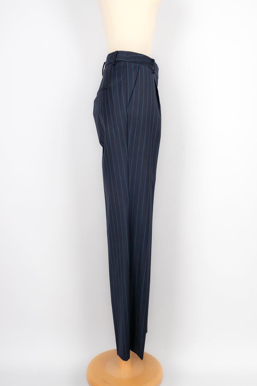 Women's Dior Blue Wool Striped Pants, 2008 For Sale