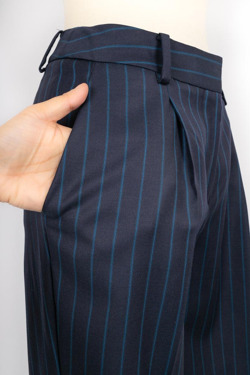 Dior Blue Wool Striped Pants, 2008 For Sale 2