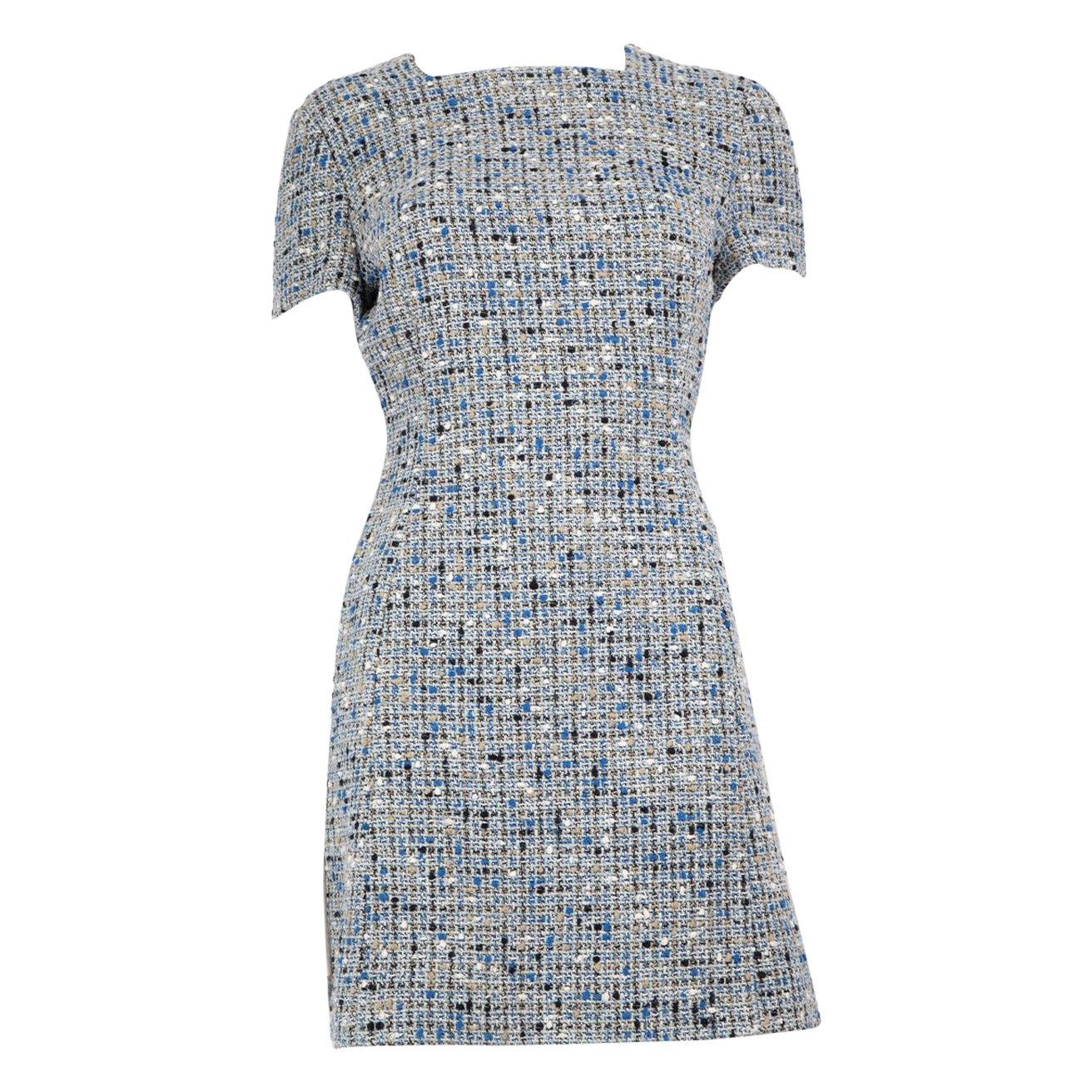 Dior Blue Wool Tweed Mini Dress Size M