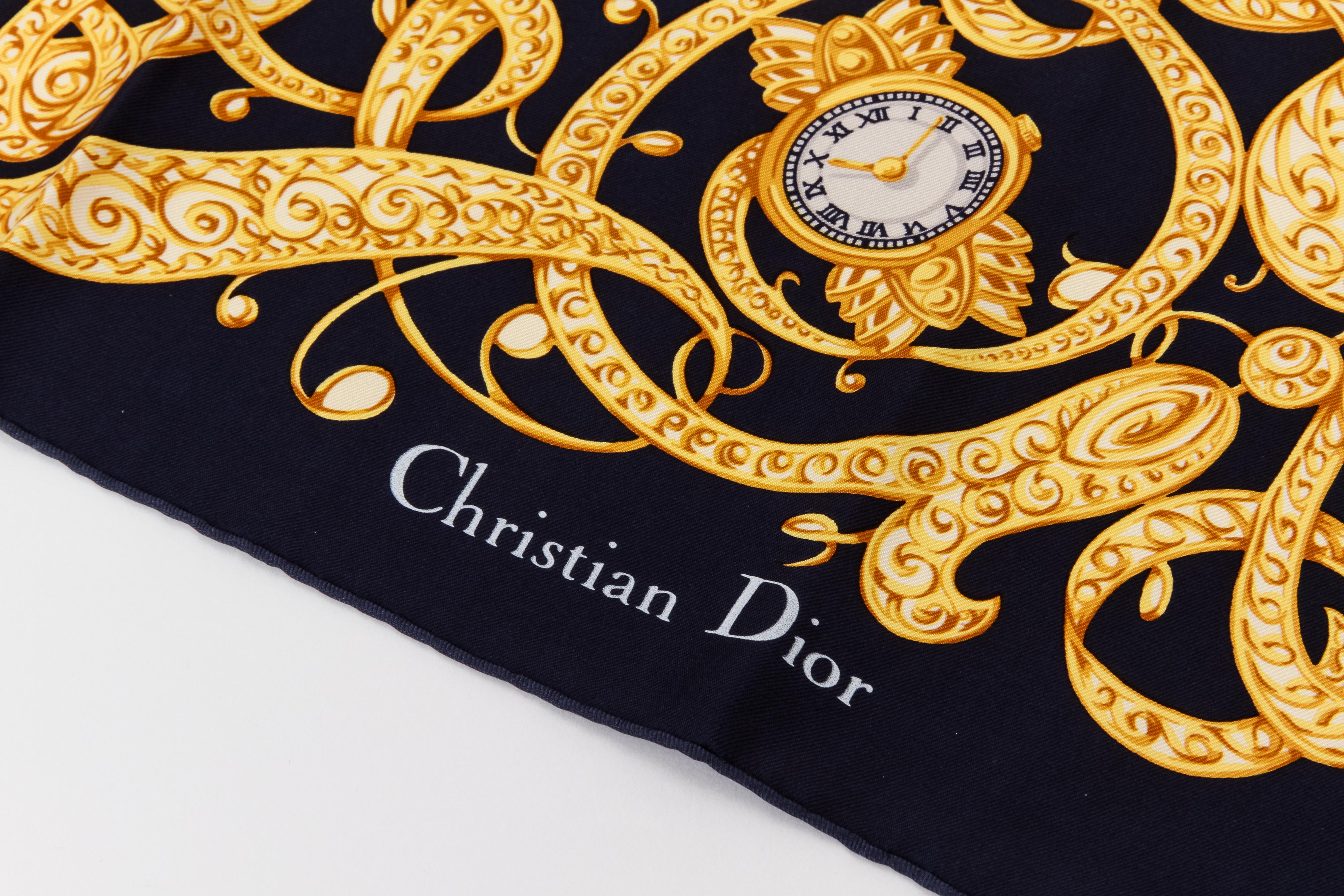 Dior - Écharpe en soie bleue et jaune, pour horloges Pour femmes en vente