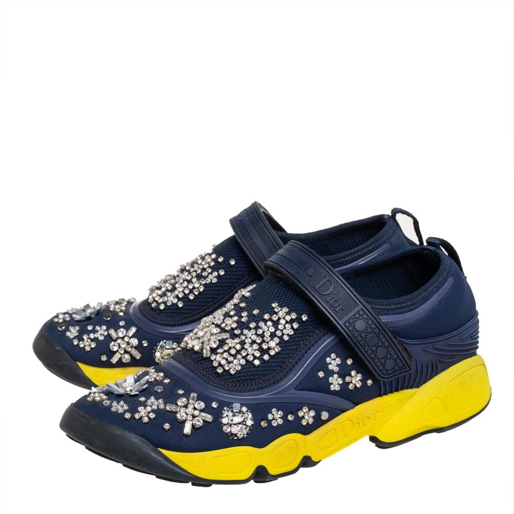 Dior Blue/Yellow Rubber And Fabric Fusion Sneaker Size 37.5 In Good Condition In Dubai, Al Qouz 2