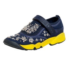 Dior Blue/Yellow Rubber And Fabric Fusion Sneaker Size 37.5