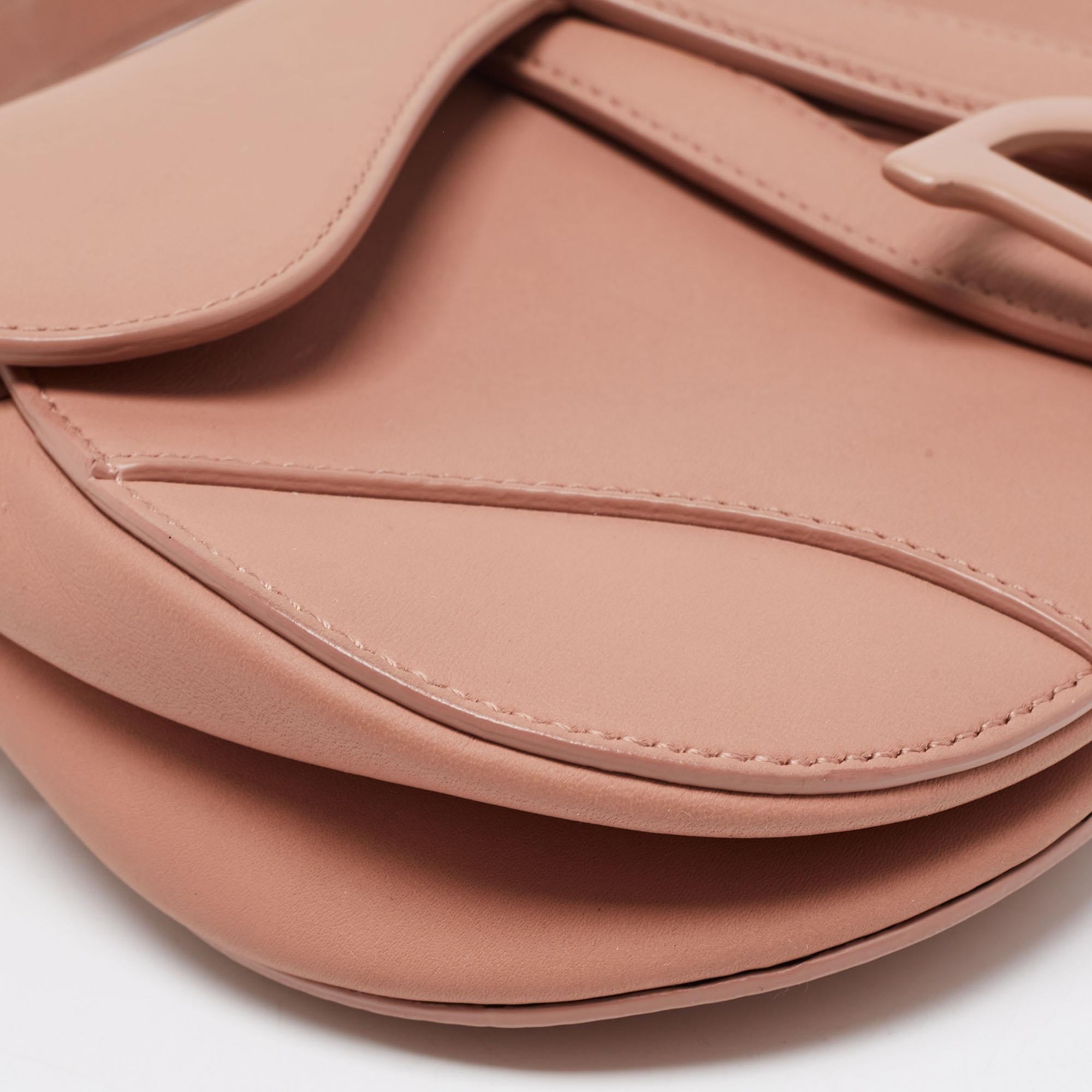 Women's Dior Blush Beige Leather Ultramatte Saddle Shoulder Bag