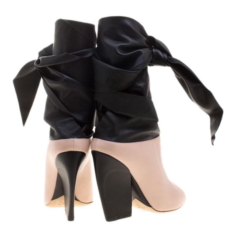 Dior Blush Pink & Black Leather Brooklyn Ankle Wrap Peep Toe Ankle Boots Size 39 (Schwarz)