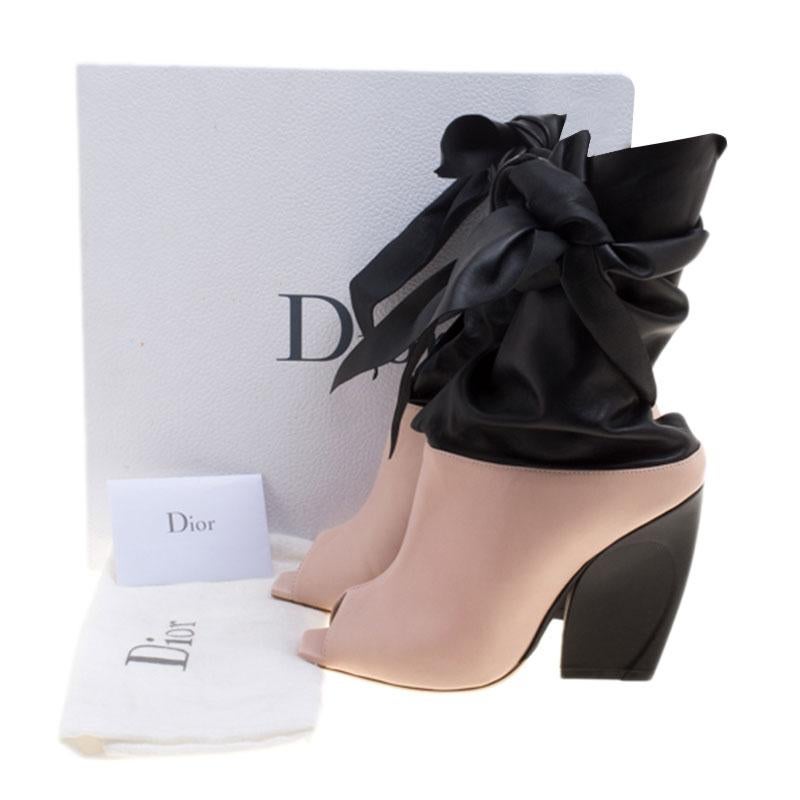 Dior Blush Pink & Black Leather Brooklyn Ankle Wrap Peep Toe Ankle Boots Size 39 3