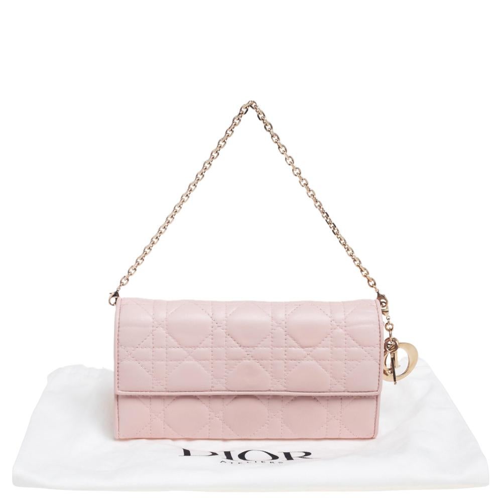 Dior Blush Pink Cannage Leather Lady Dior Wallet On Chain 4